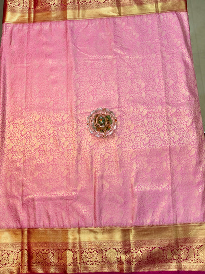Semi Kanchi Pattu Brocade Saree with Zari Weaving and Contrast Border – Festive Wear