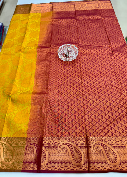 Bridal Soft Silk Saree with Jacquard Weaving & Contrast Border for Women