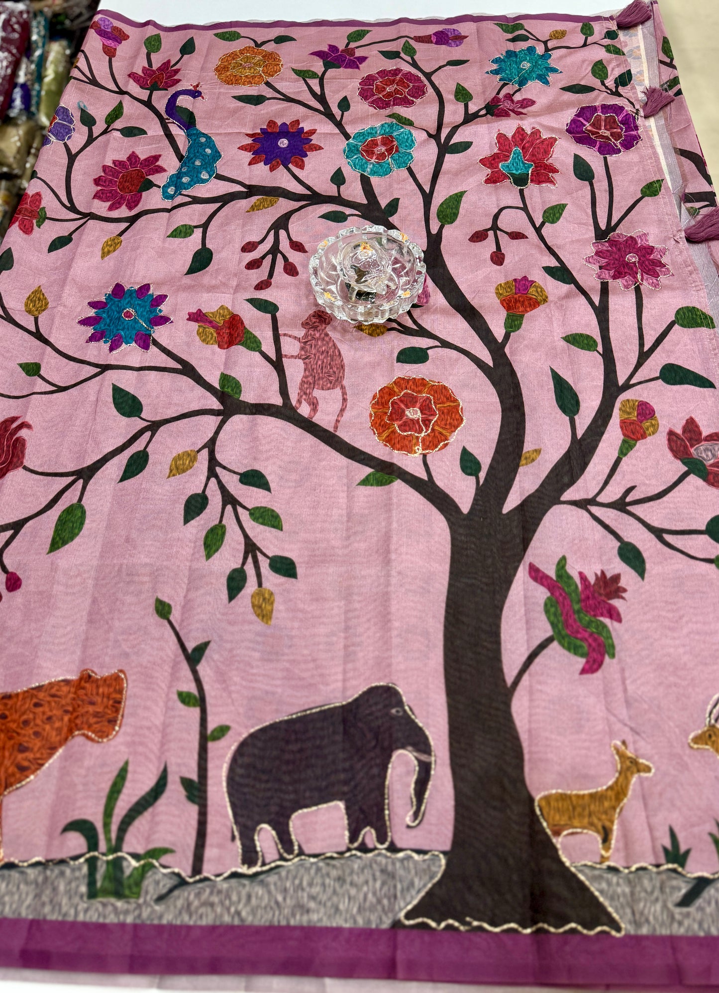 Assam silk saree for women with aari embroidery and paithani motifs, festive wear saree with blouse