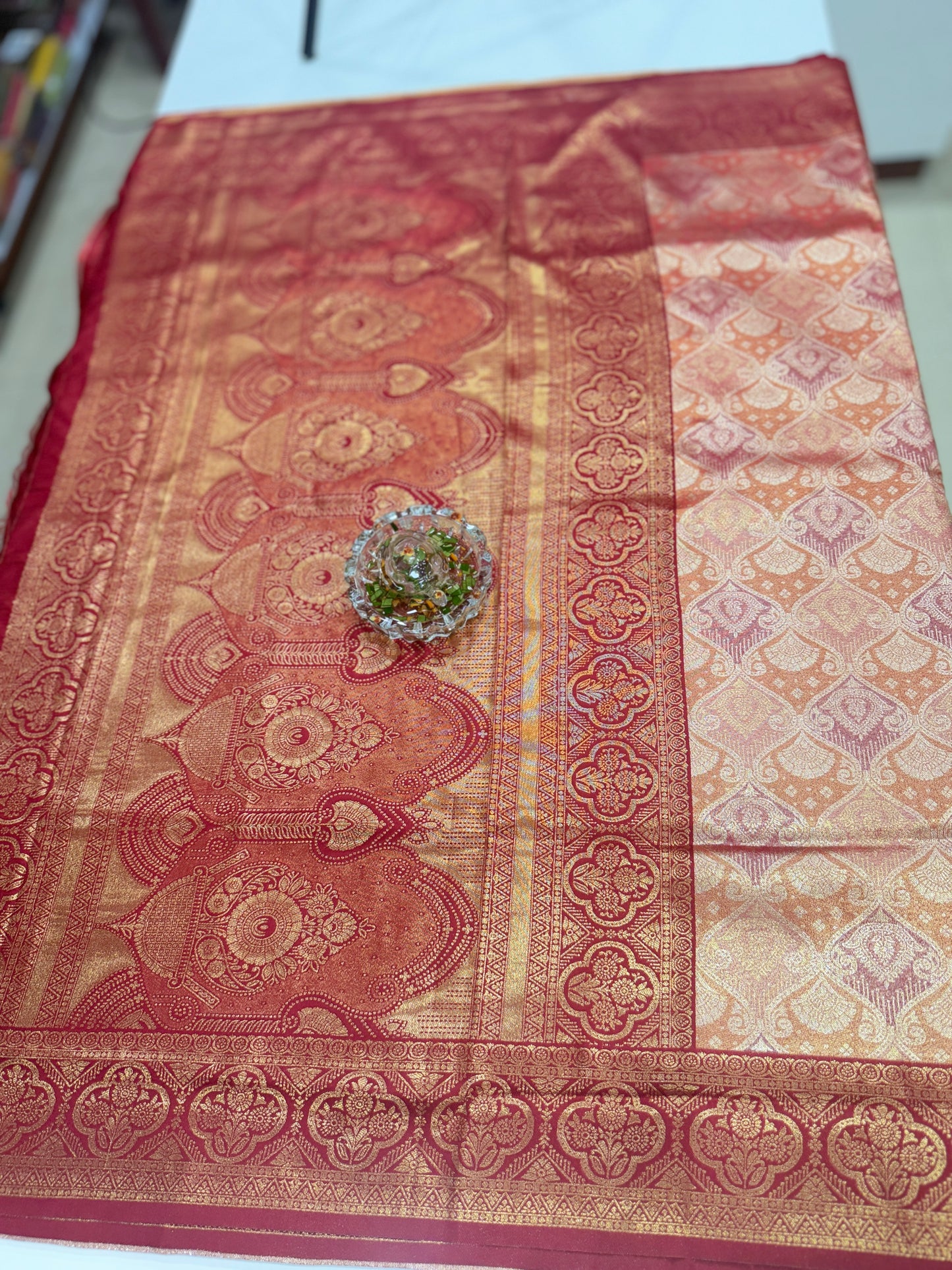 Tissue silk saree with rich zari weaving and contrast border for women