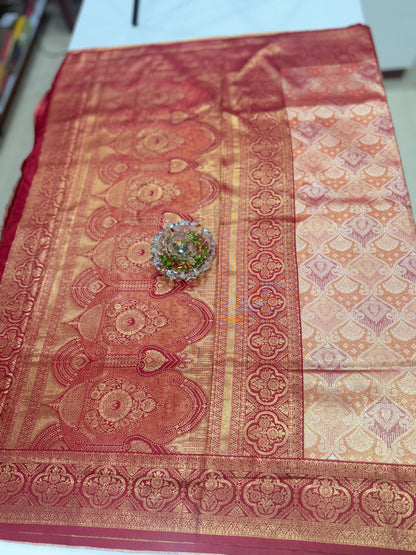 Tissue silk saree with rich zari weaving and contrast border for women