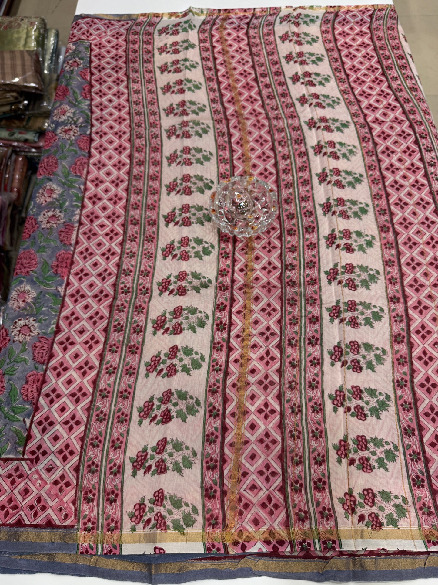 Pure Chanderi Silk Saree with Intricate Handblock Print and Blouse Piece – Traditional Wear for Women