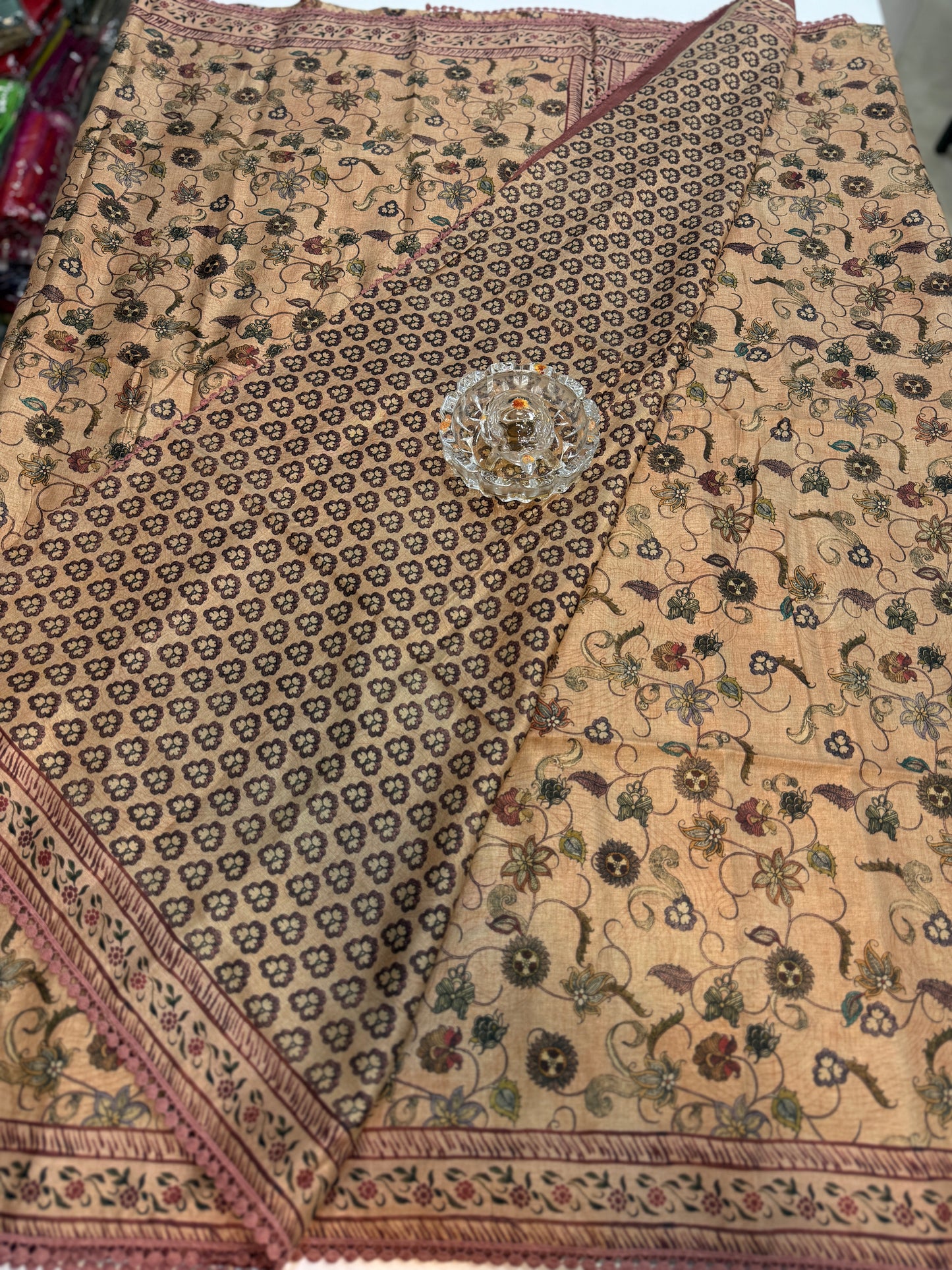 Nilambari Silk Floral Printed Saree with Lace Border