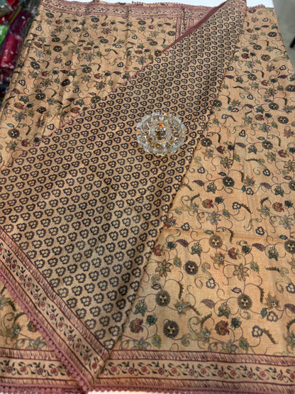 Nilambari Silk Floral Printed Saree with Lace Border