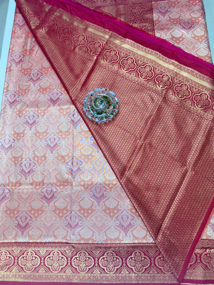 Tissue silk saree with rich zari weaving and contrast border for women