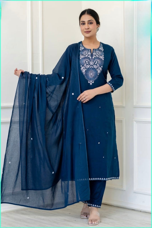 Cotton Flex Embroidered Suit Set for Women with Thread and Bead Work – Mul Cotton Dupatta
