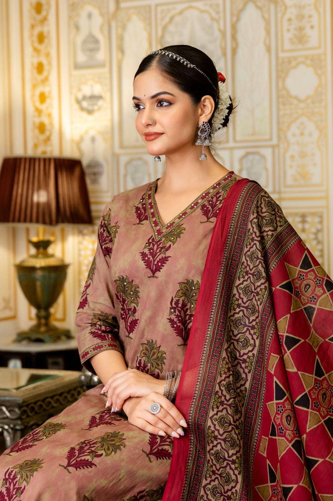 Cotton Printed Kurta Pant Dupatta Set for Women – Traditional Floral Design – Sizes 38–46