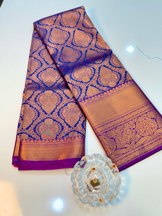 Bridal Kanchipuram Style Silk Saree with Rich Zari Border – Festive Wear