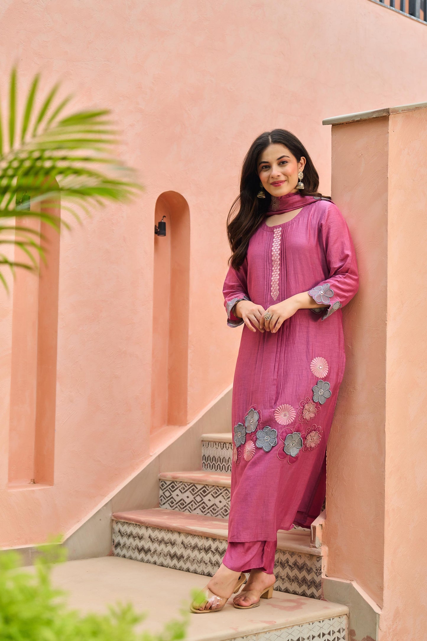 Mal Chanderi Kurta Pant Dupatta Set with Embroidery, Patchwork, and Cutwork – Women’s Suit Set