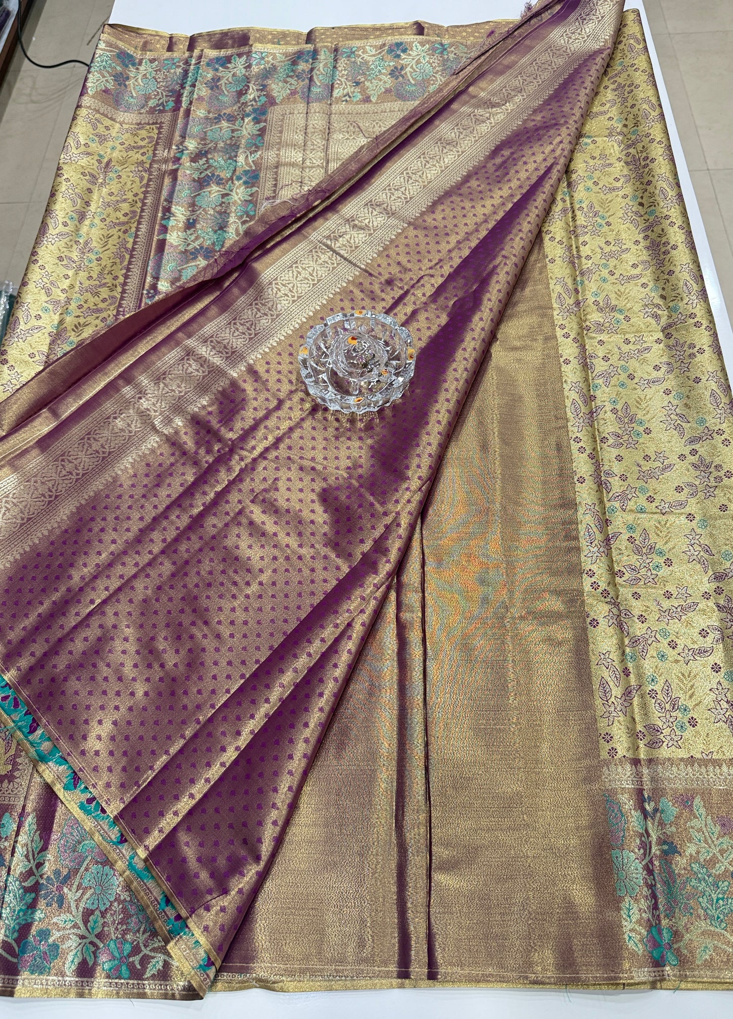 Dharmavaram Style Silk Saree with Zari Floral Weaving and Grand Pallu – Traditional Wedding Saree