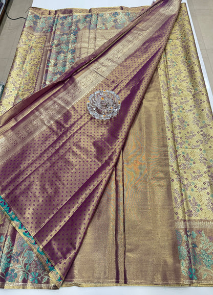 Dharmavaram Style Silk Saree with Zari Floral Weaving and Grand Pallu – Traditional Wedding Saree