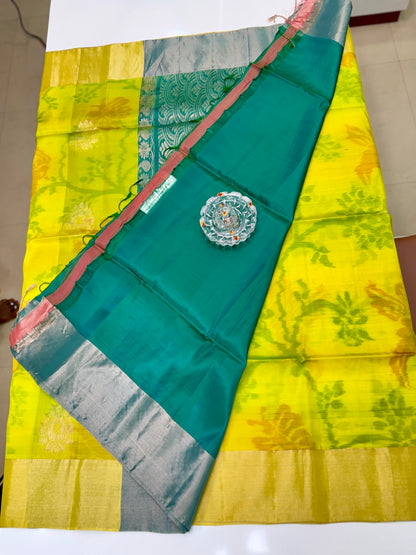Pochampalli Printed Silk Saree with Satin Border and Blouse – Powerloom Weave for Women