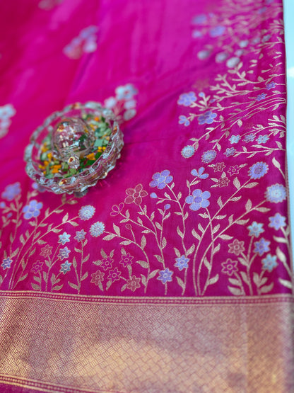 Mashru silk saree with floral zari weaving and blouse piece for women