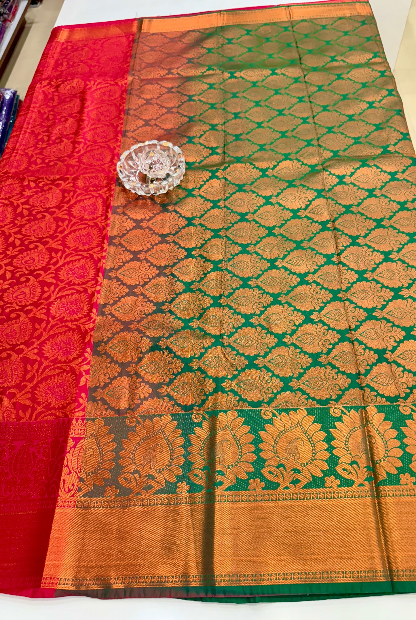 Bridal Soft Silk Saree with Jacquard Weaving & Contrast Border for Women