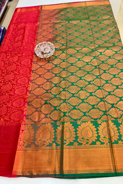 Bridal Soft Silk Saree with Jacquard Weaving & Contrast Border for Women