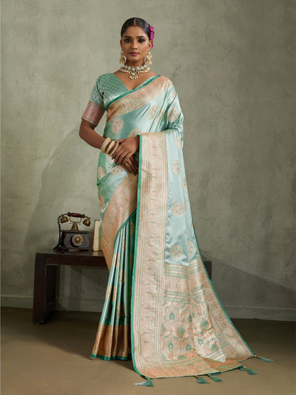 Satin Silk Saree with Zari Weaving and Meenakari Pallu for Women