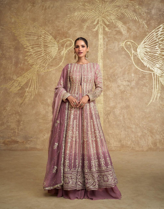 Real Georgette Heavy Embroidered Indo-Western 3-Piece Set with Embroidered Dupatta – Free Size