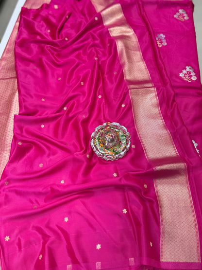 Mashru silk saree with floral zari weaving and blouse piece for women