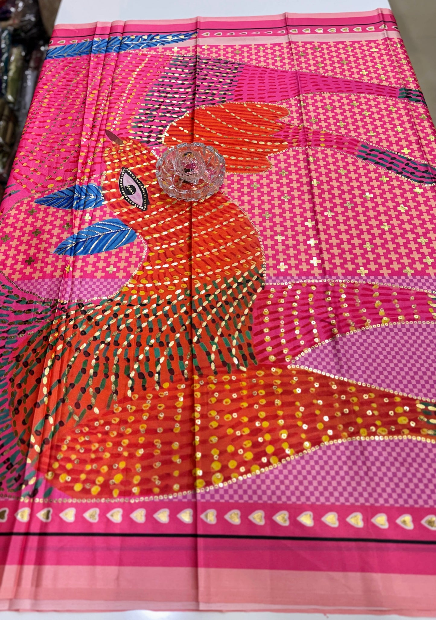 Japan satin saree for women with position print pallu and blouse, soft satin printed saree for festive and casual wear