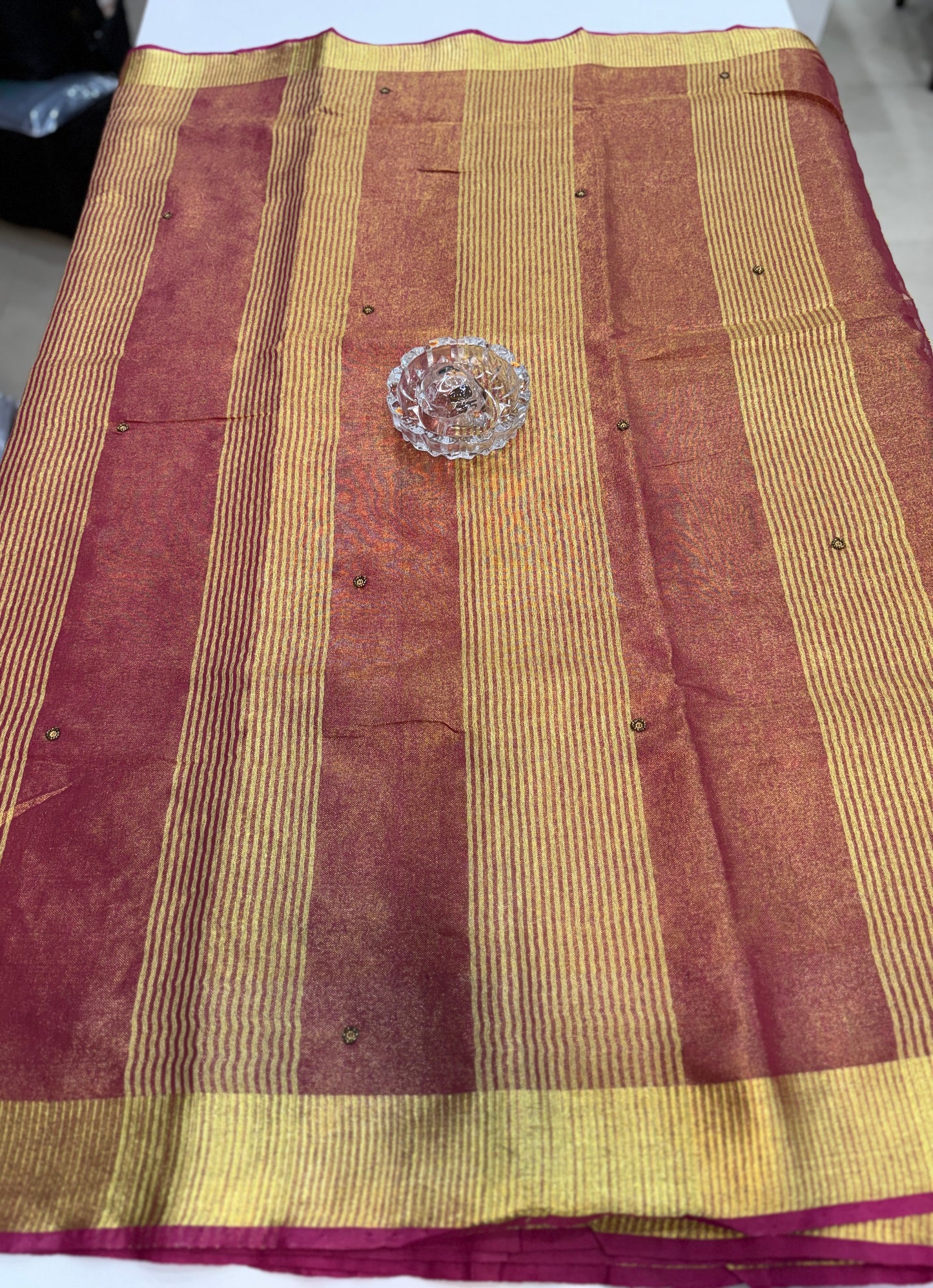 Pure Tissue 150 Count Linen Handloom Saree with Handwork and Running Blouse for Women