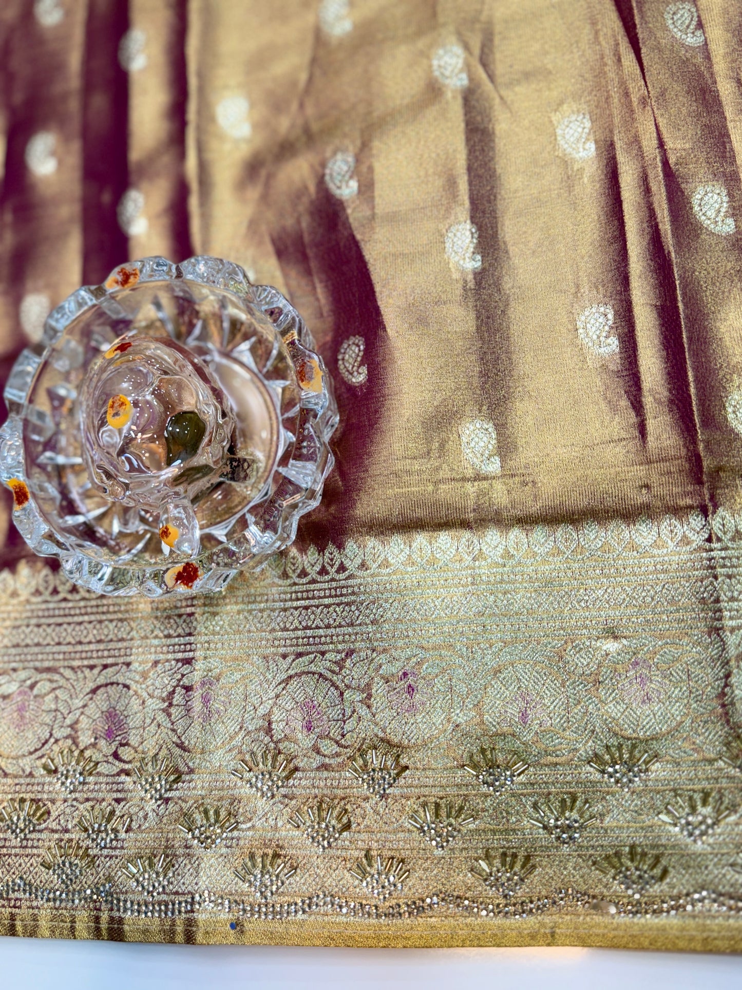 Rich Tissue Silk Saree with Heavy Zari Weaving and Ornate Border for Women