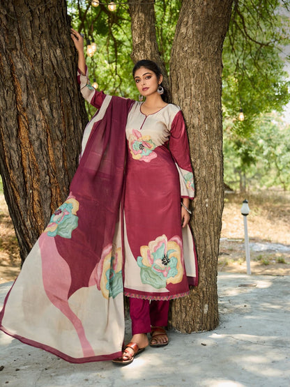 Bamberg Muslin digital print and handwork Unstitched Dress material