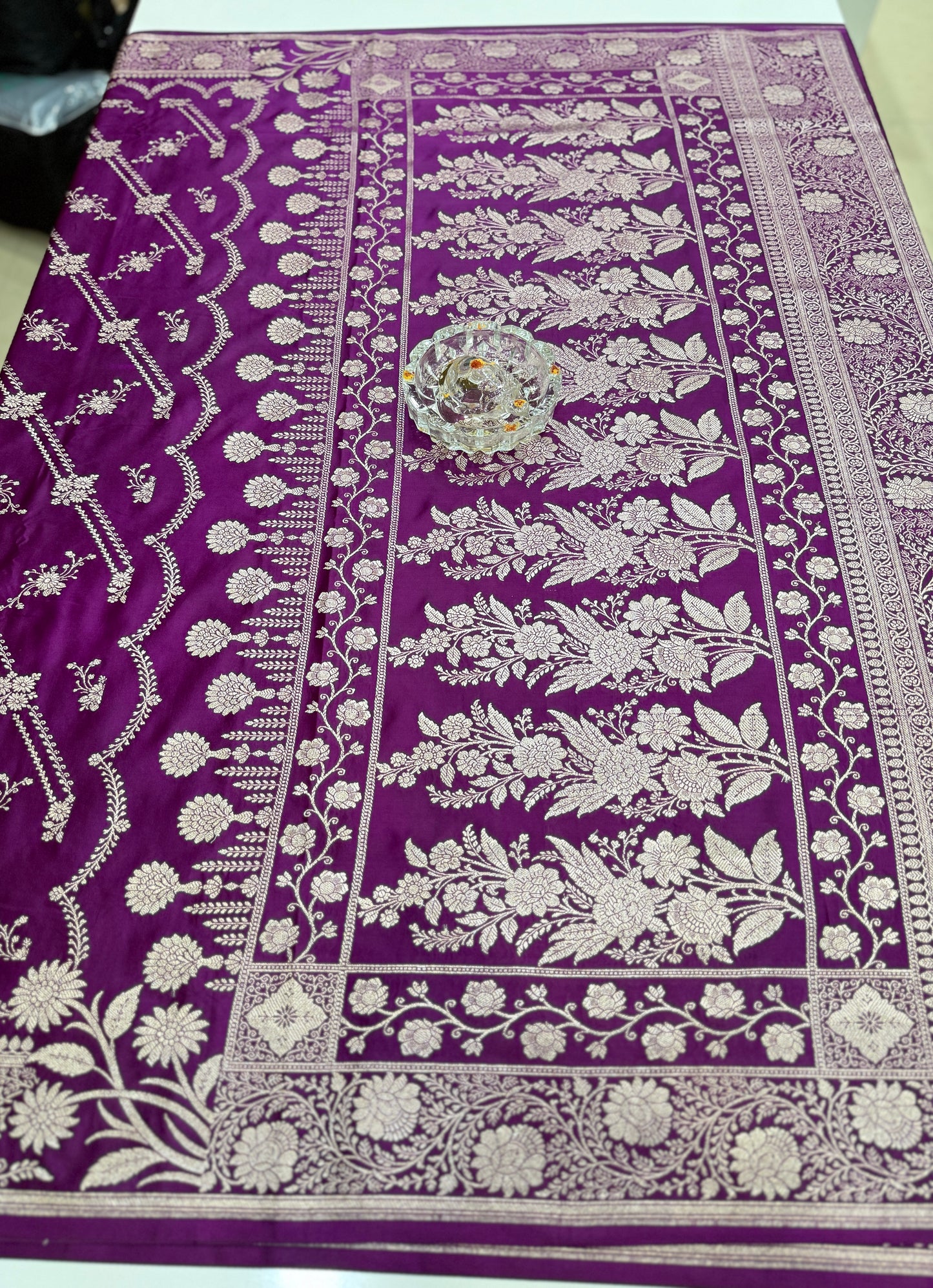 Mashru katan silk saree for women with Banarasi-style zari weaving and contrast brocade blouse piece