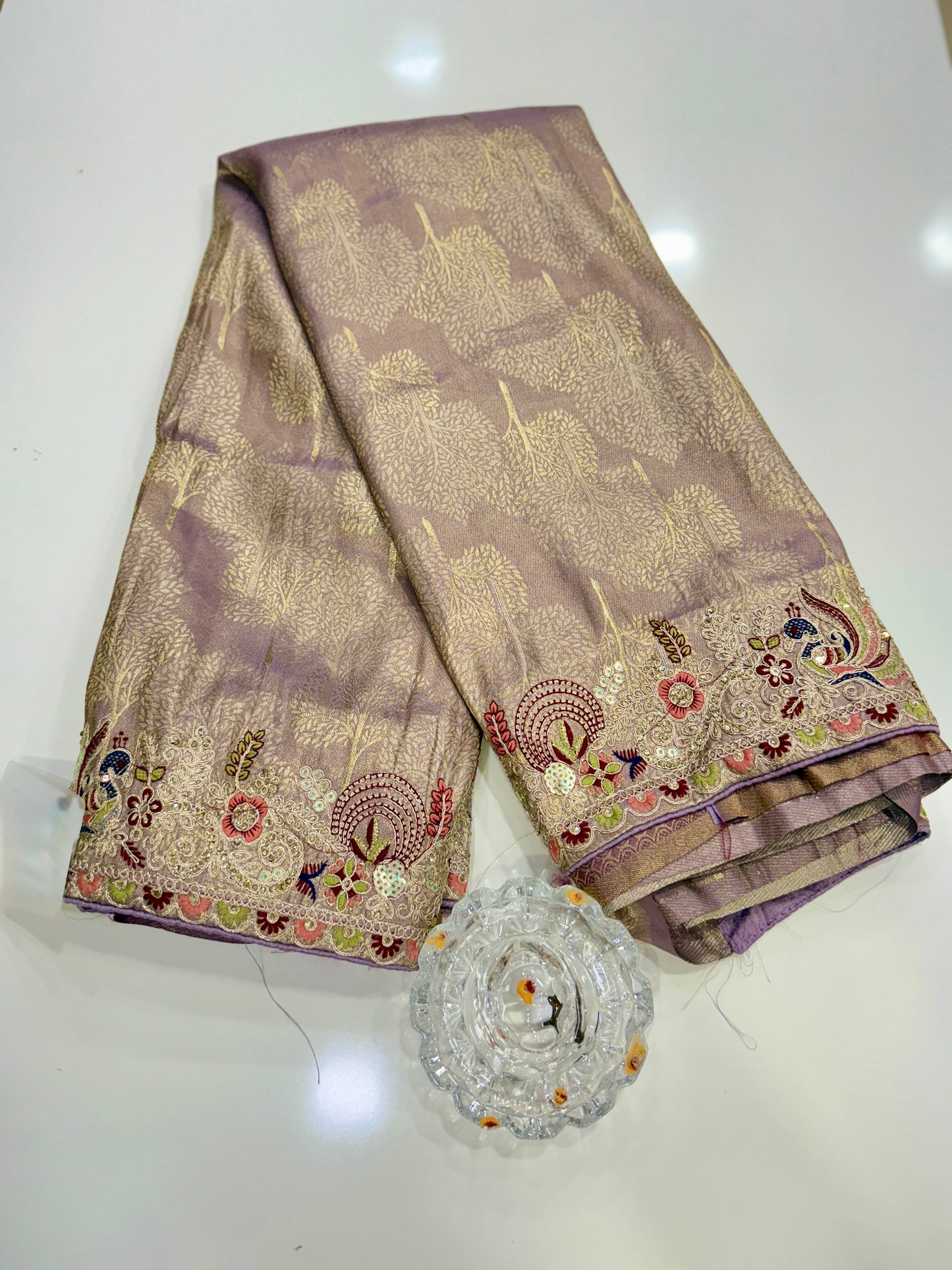Tissue Silk Saree with Embroidery, Sequin, and Mirror Work Border – Festive Saree for Women