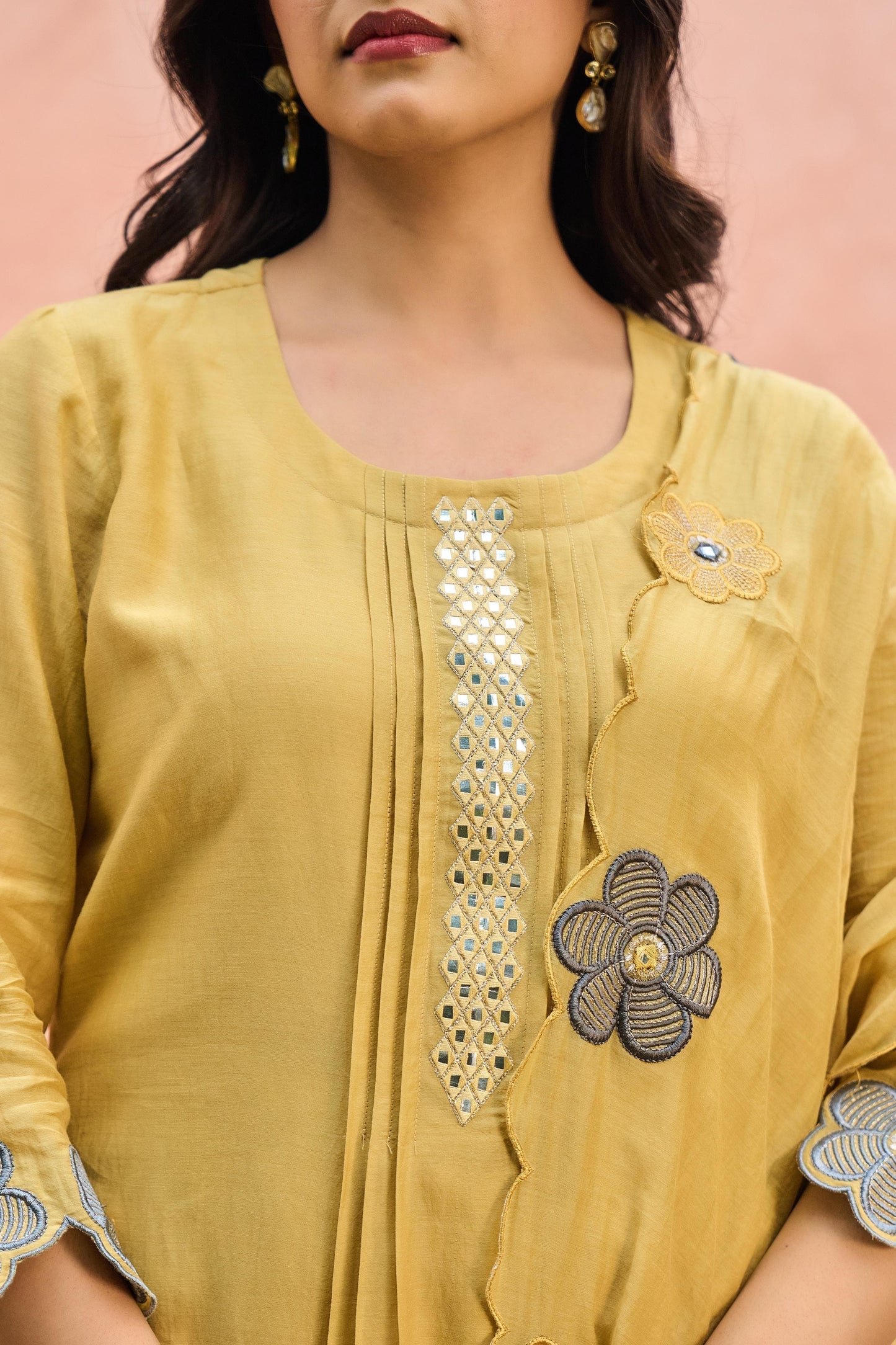 mal chanderi kurta pant & dupatta set