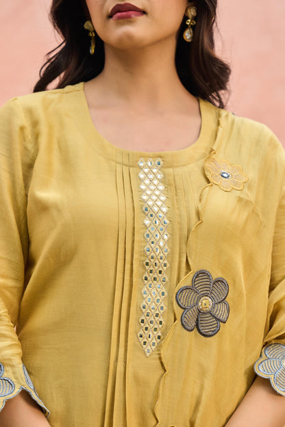 mal chanderi kurta pant & dupatta set