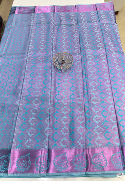 Traditional Kanchipuram Style Silk Saree for Women with Zari Border and Blouse Piece | Power-loom Woven Saree