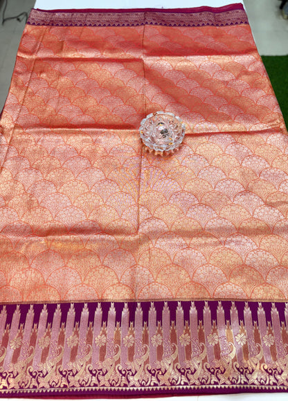 Kanjivaram Soft Silk Saree with Meenakari Weaving, Broad Pattu and Potli Tassels – Wedding Silk Saree for Women