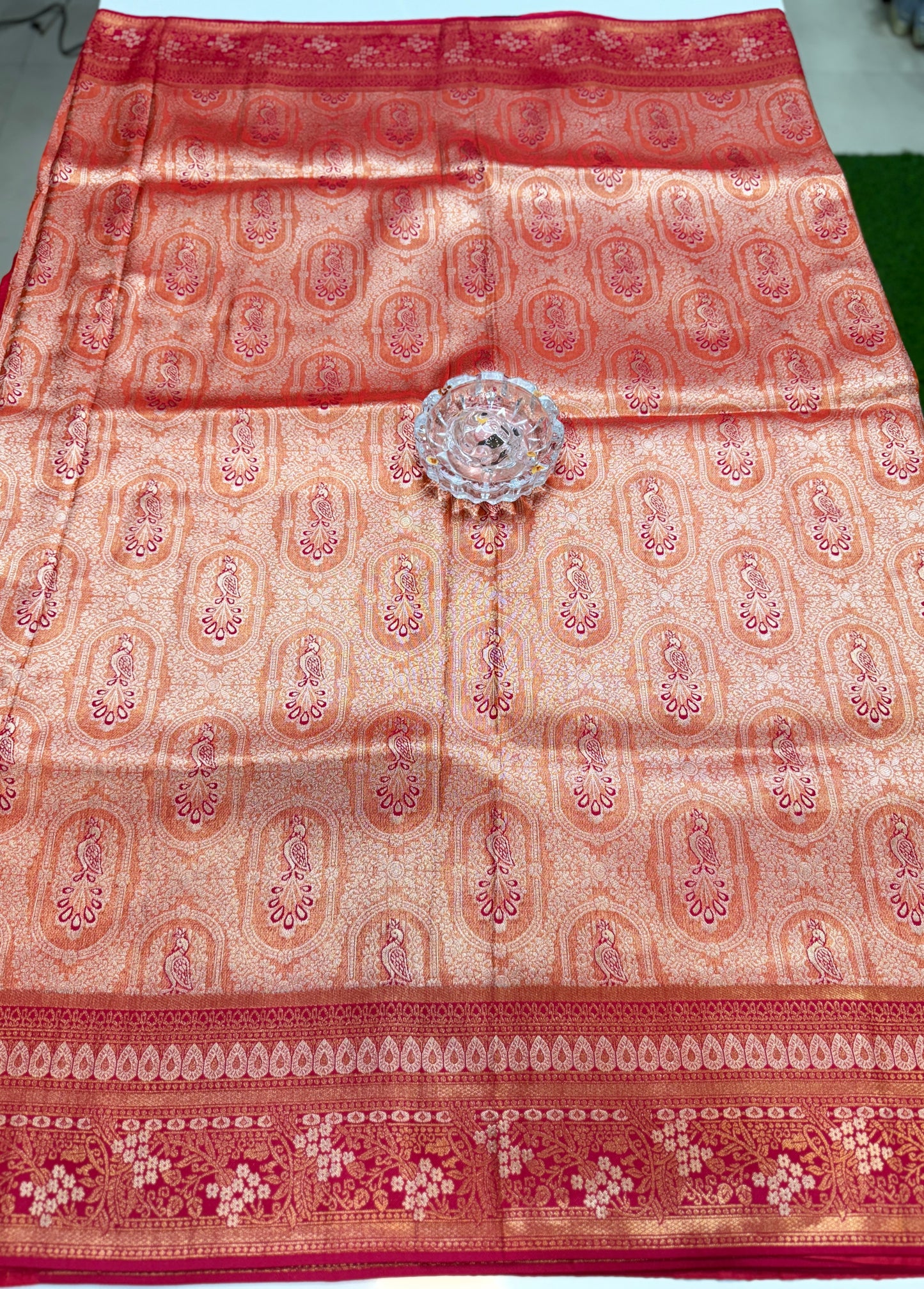 Kanjivaram Soft Silk Saree with Meenakari Weaving, Broad Pattu and Potli Tassels – Wedding Silk Saree for Women