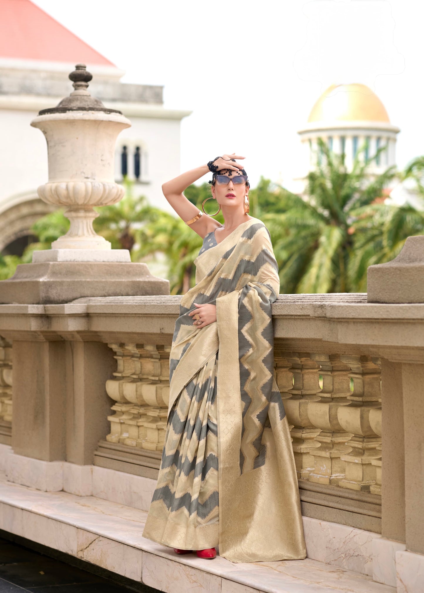 cotton linen silk saree with zigzag design and blouse – festive wear for women