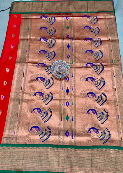 Paithani Soft Silk Saree with Zari Weaving and Contrast Blouse