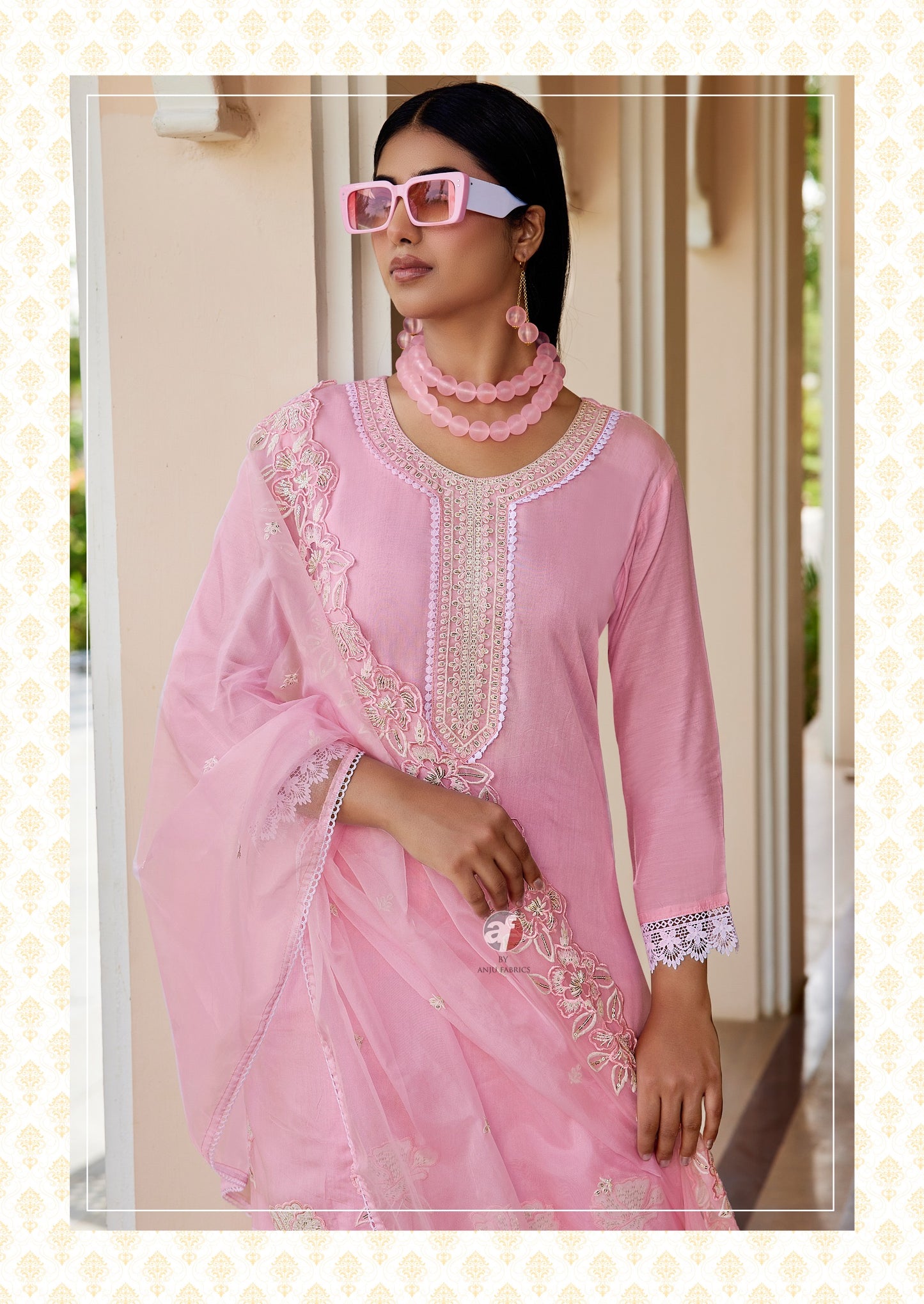 Muslin Kurti Palazzo Dupatta Set with Embroidery and Organza Dupatta for Women – L to 3XL