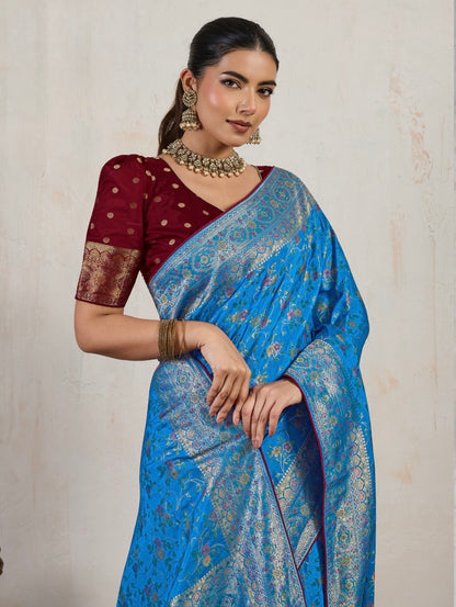 Soft Makhmal Silk Saree with 11-Shade Meenakari Weaving and Grand Pallu – Heritage Wedding Saree for Women