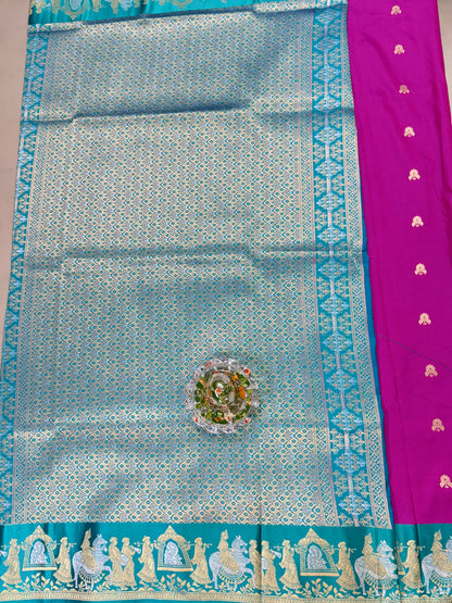 Mashru silk saree with Sindhu Ghaat zari weaving and blouse piece for women