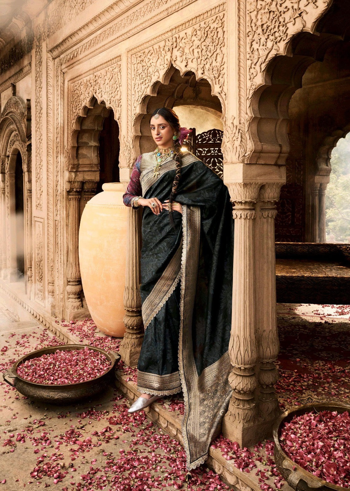 Banarasi tissue silk saree with lace border and heavy pallu – soft designer ethnic wear for women