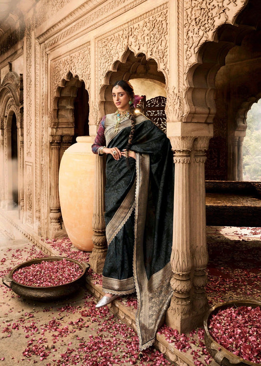 Banarasi tissue silk saree with lace border and heavy pallu – soft designer ethnic wear for women