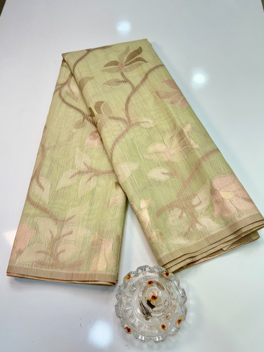 Jamdhani Cotton Saree with Zari Weave and Tassel Pallu – Pastel Festive Wear