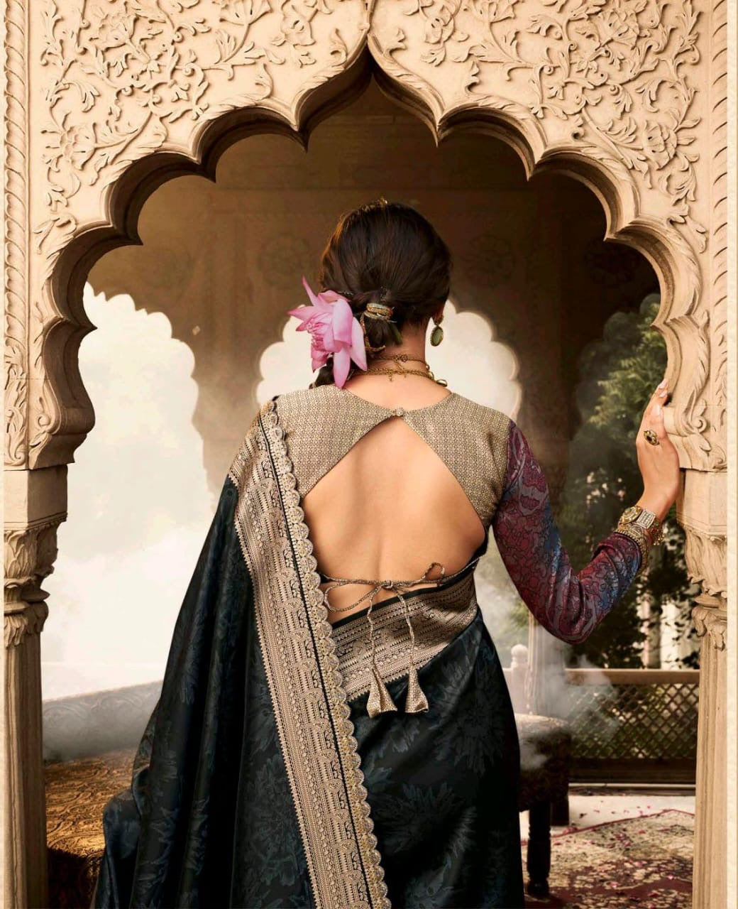 Banarasi tissue silk saree with lace border and heavy pallu – soft designer ethnic wear for women