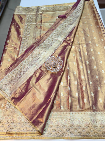Rich Tissue Silk Saree with Heavy Zari Weaving and Ornate Border for Women