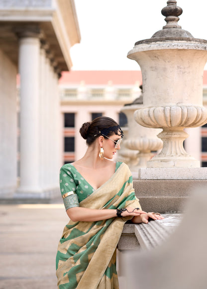 cotton linen silk saree with zigzag design and blouse – festive wear for women