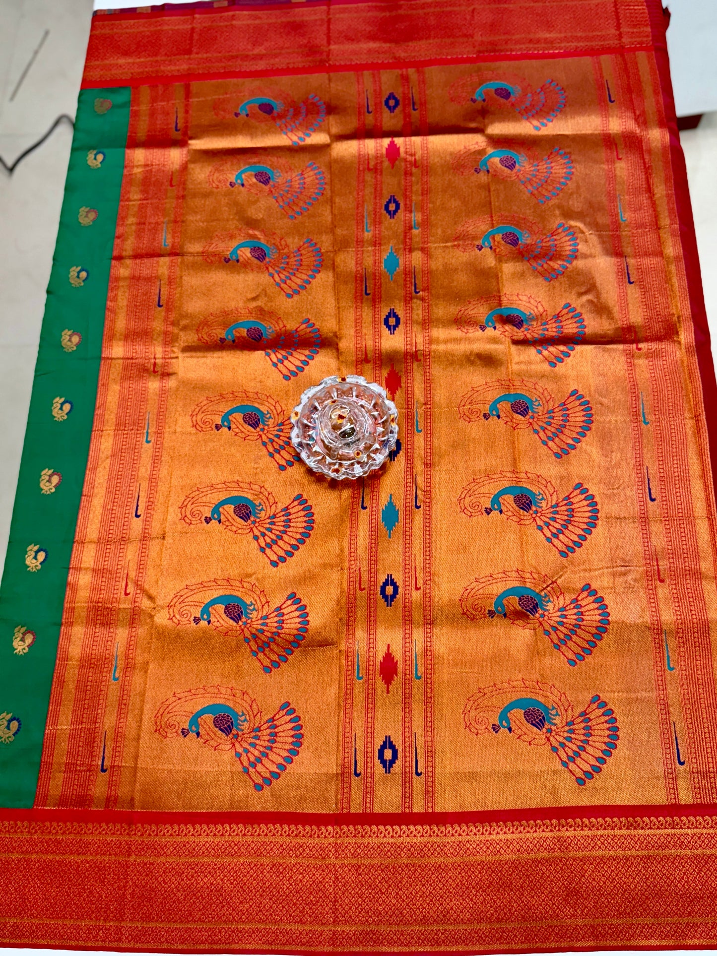Paithani Soft Silk Saree with Zari Weaving and Contrast Blouse