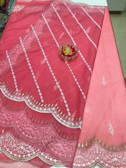 Banarasi Semi Organza Soft Saree with Embroidery Border and Blouse Design – Festive Wear