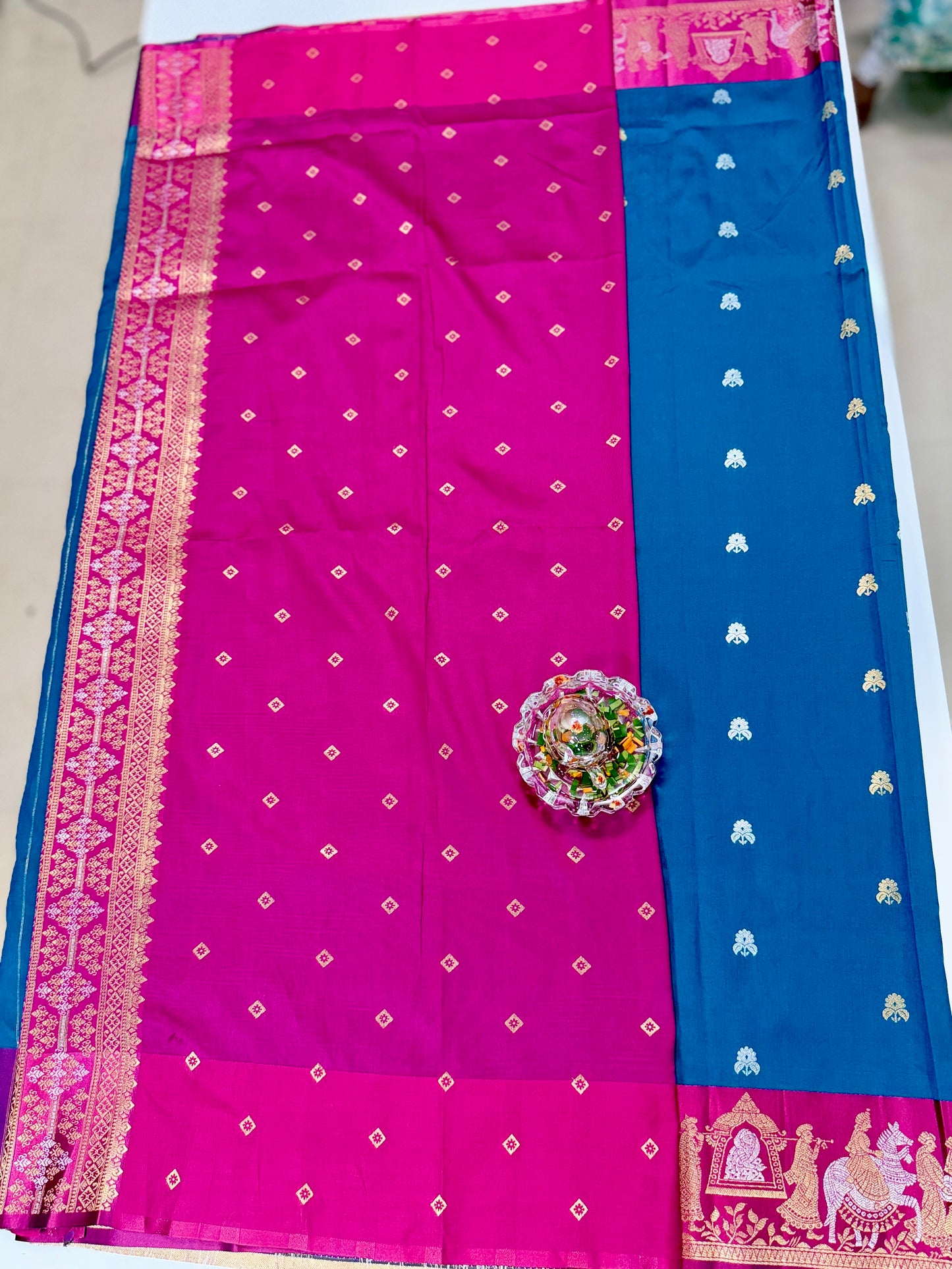 Mashru silk saree with Sindhu Ghaat zari weaving and blouse piece for women