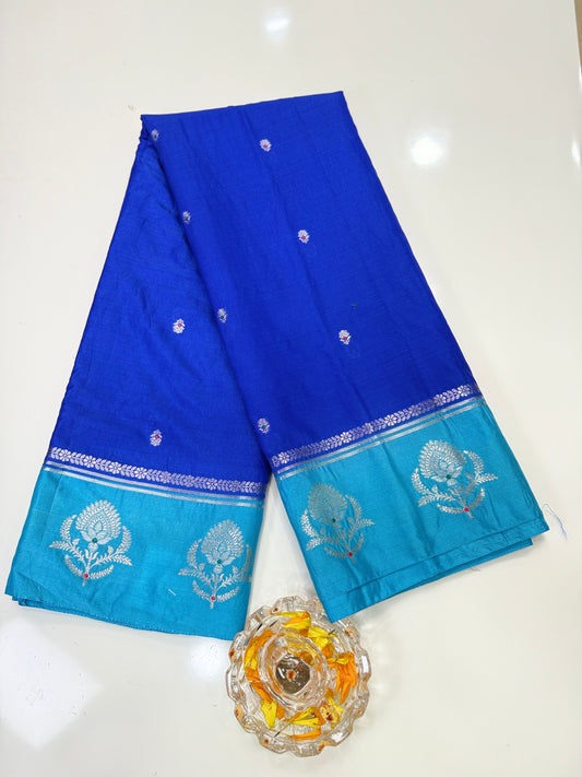 Banarasi Semi Raw Mango Silk Saree with Zari Buta Meenakari Work and Brocade Blouse – Festive Wear