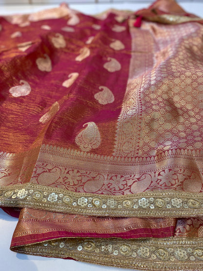 Most Demanded Pattern Banarasi Tissue Crush Silk Saree - No COD for This product