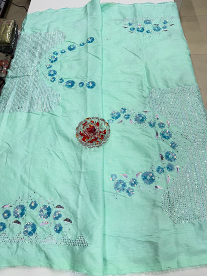 Mint Green Sequin Designer Saree for Women – Fancy Bollywood Party Wear with Designer Blouse